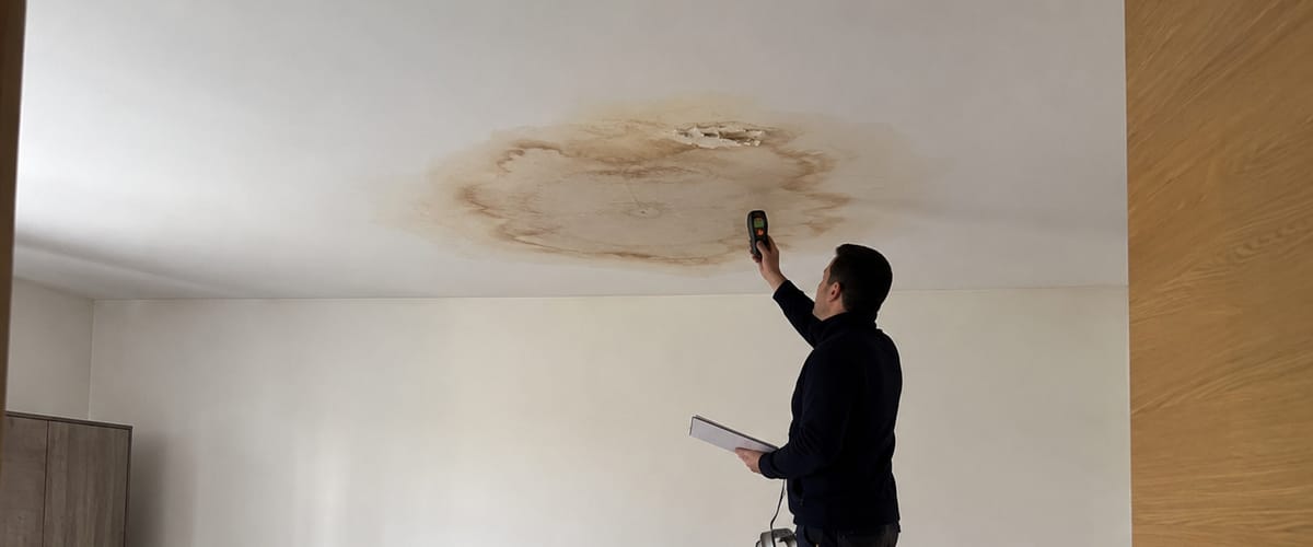 Relevé d'humidité sur un plafond marqué par une infiltration